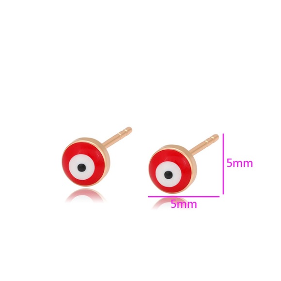 Stud Earrings 18k Gold Plated Red Evil Eye - Picture 6 of 11